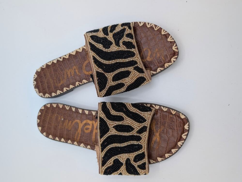 Sam Edelman Gunner Beaded Slide Sandals Black Tan Size 7